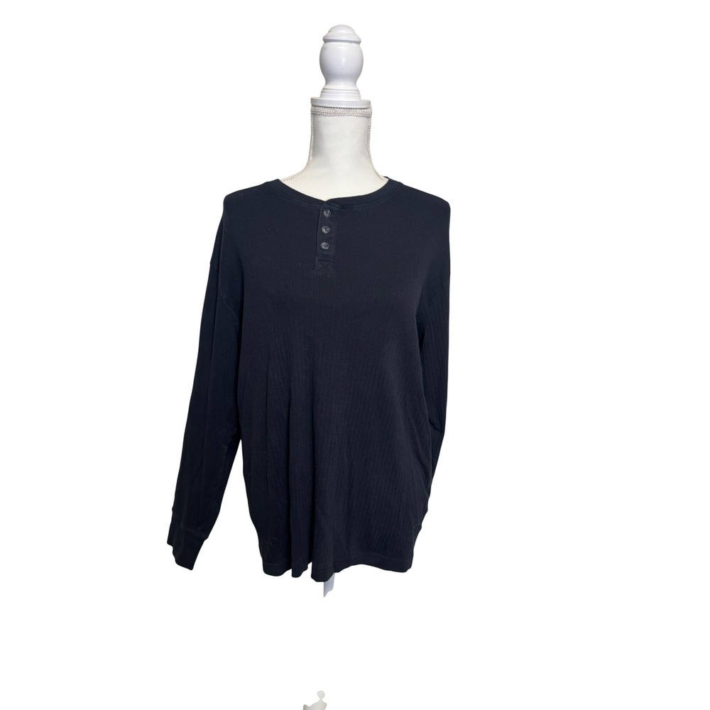 Land's End Women's Black‎ Ribbed Long Sleeve T-Shirt Size Large